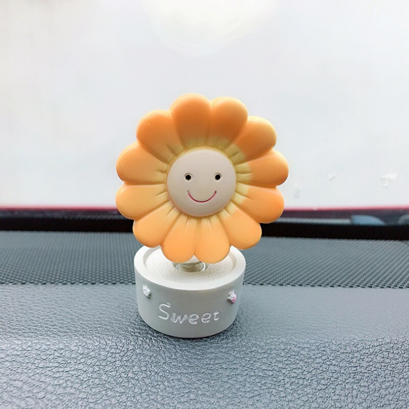 Auton ravisteleva pää auringonkukka koristelu söpö aurinkokukkia puistaa päätä koristeena auton sisustustarvikkeet pöytälevykokoelma lelu: Oranssi makea