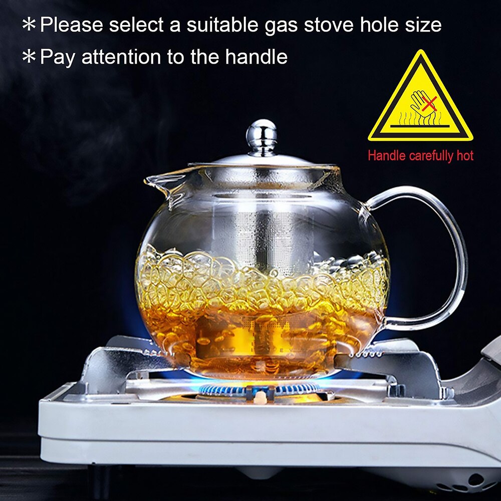 Glass Teapot With Removable Inner Stainless Steel Strainer Stove Top Safe Kettle Transparent And Silver
