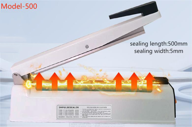 500mm Iron Handheld Electric Heating Impulse Sealing Machine Hand Pressure Sealer For Plastic Aluminum Foil Non-woven Fabric Bag: Red / EU Plug
