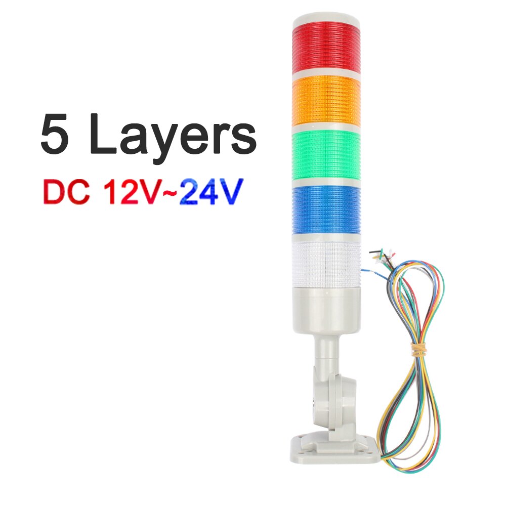 5 Layers Rotatable 180 Stack Light Warning Light Industrial for CNC Machine DC 24V 12V AC220V 110V Steady Flashing LED Light: Grey 12V-24V