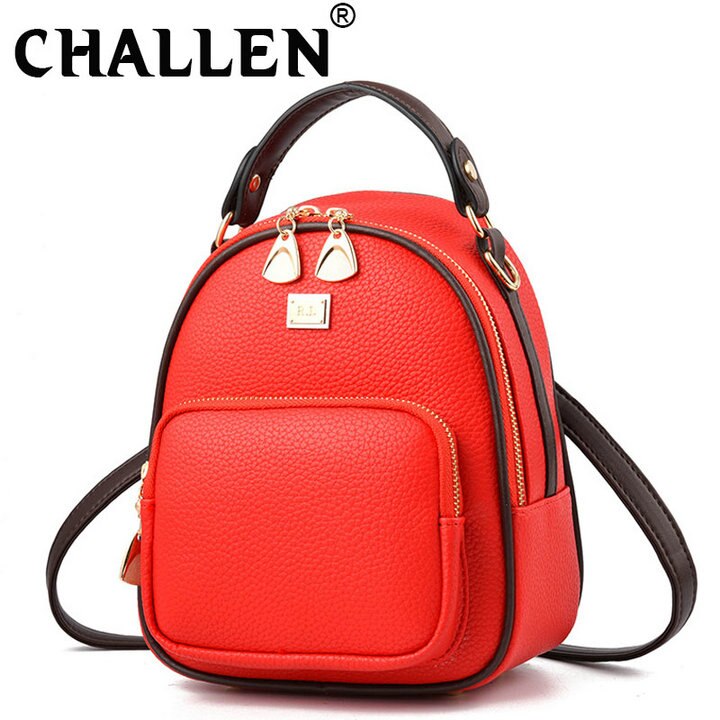 Leather Vintage Shoulder Backpack bag Women mini samll Backpack School Bag girls Travel phone Bags B42-88: Big red