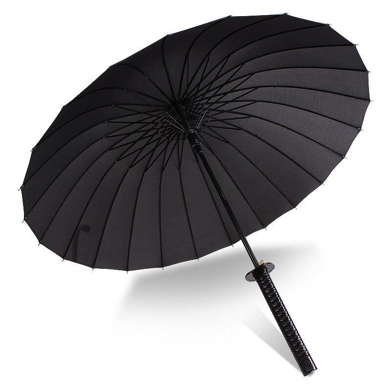 Langt håndtag stort vindtæt samurai sværd paraply japansk sol regn lige paraply automatisk åben 16k 24k parasol: 24k sorte