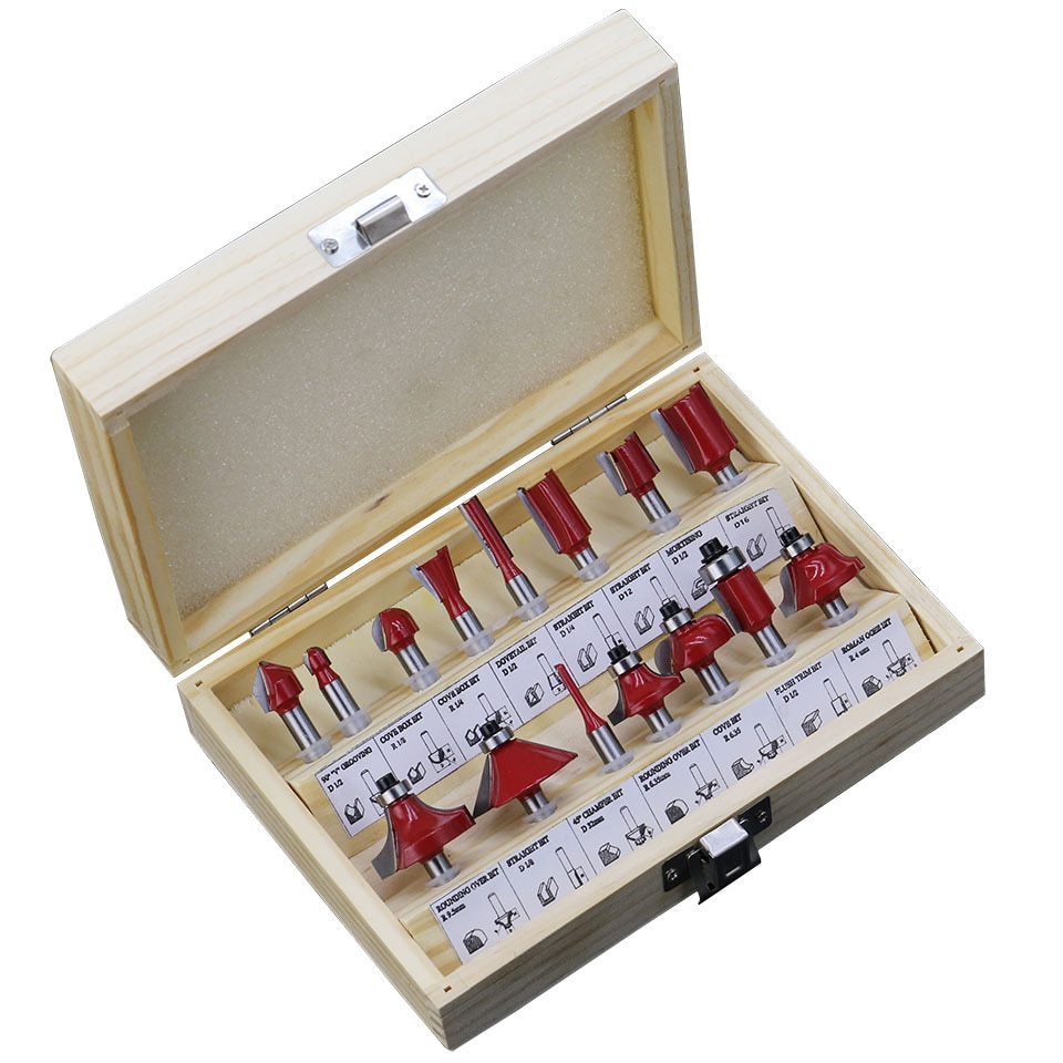 15 stk 1/4 " 1/2 8mm skaft wolframkarbidfræsersæt træsag værktøjssæt fræserfræser sæt