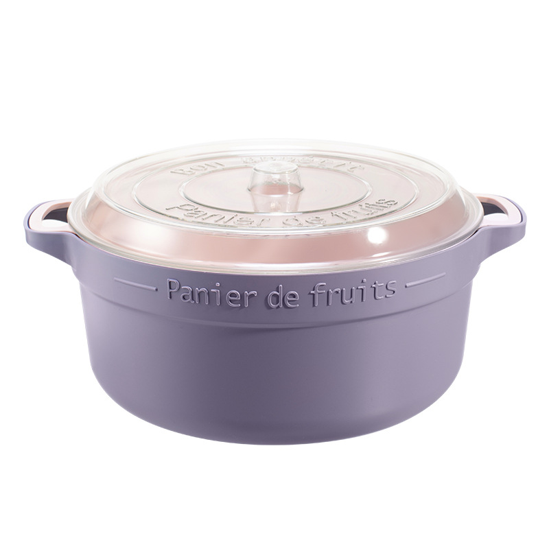 Cesta de drenaje de doble capa con cubierta, cuenco de limpieza de frutas y verduras, cesta de almacenamiento de frutas, cocina para lavar frutas: Purple round