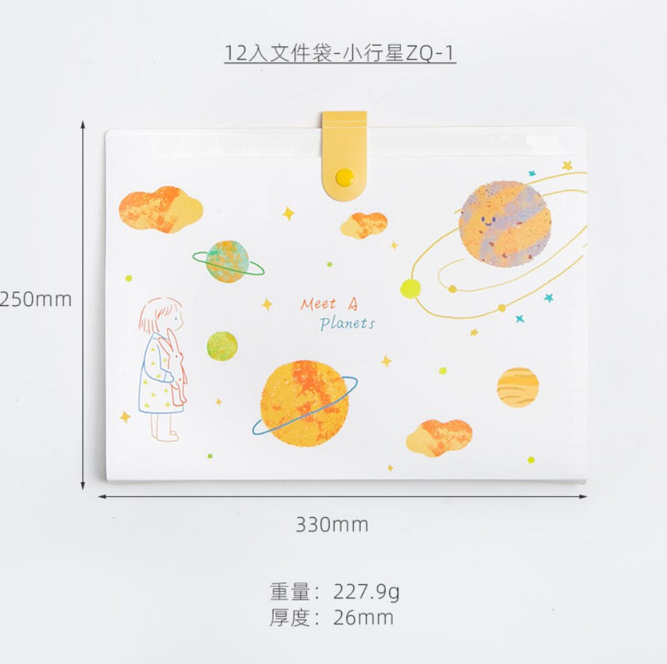 Cute Planet Plastic Portable File Folder Extension Receipt File Sorting Organizer Office Storage Bag Folders Filing Products: 12 into--1