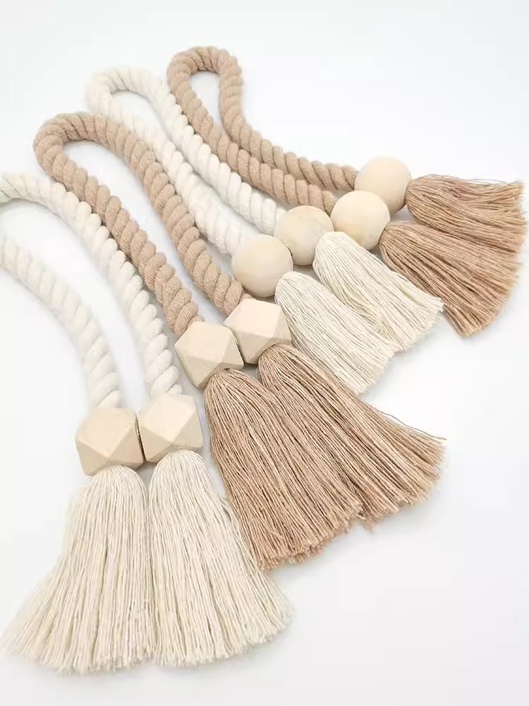 Amarre de cortina con nudo magnético de madera maciza tejido a mano con estilo Boho, adecuado para la decoración del hogar de la sala de estar y el dormitorio.