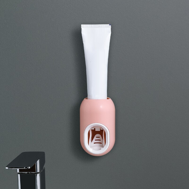 Automatic Toothpaste Dispenser Bathroom Accessories Set Wall Mount Toothpaste Squeezer Dispenser Bathroom Toothbrush Holder TooL: pink