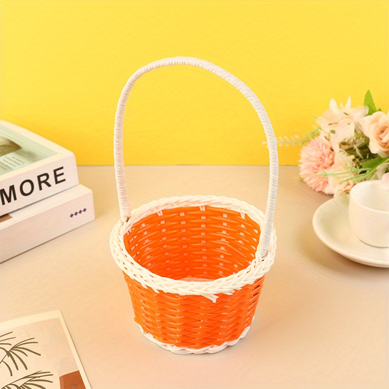 Plastic Rattan Woven Blue Easter Egg Basket Round Storage Basket Home Basket: Orange