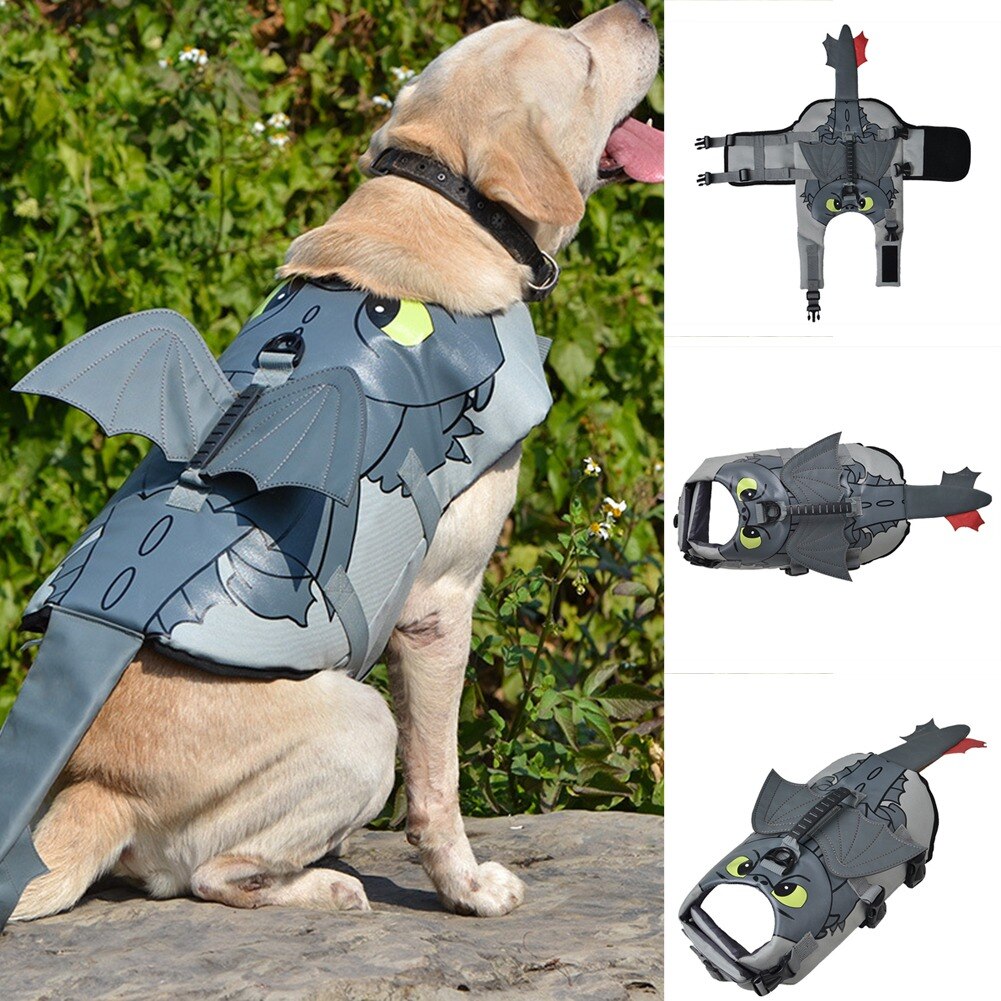 Gilet de sauvetage pour animaux de compagnie, modèle Dragon volant, vêtements de natation pour chiens, bouledogue français, été