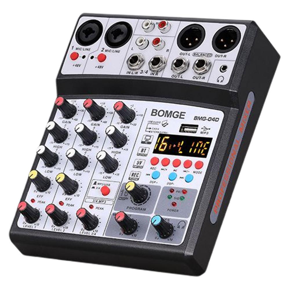 4 Kanalen Audio Sound Mixer Mengen Dj Console Usb Met 48V Phantom Power 16 Dsp Effecten: Black