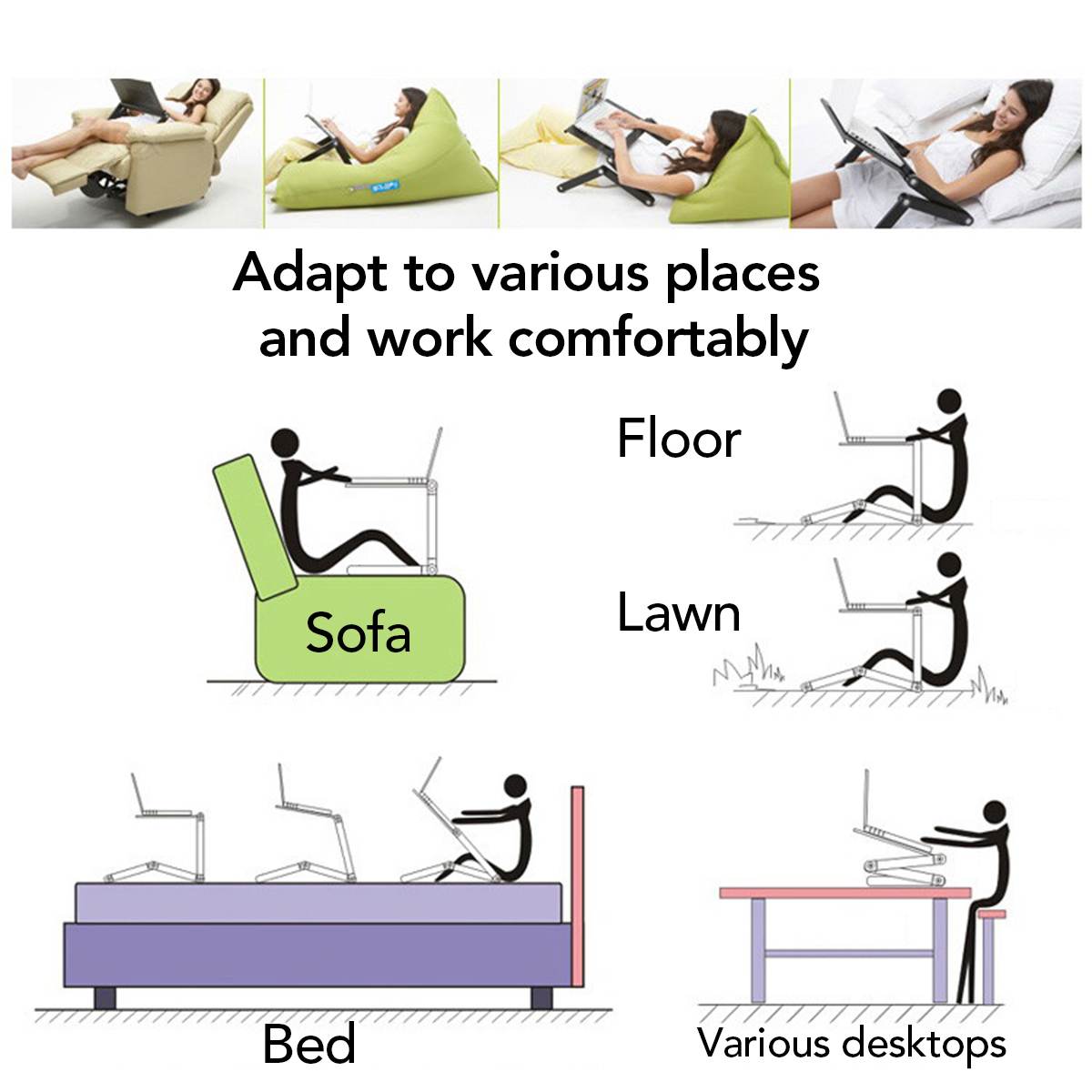 Folding Laptop Stand With Cooling Fan Mouse Board Aluminium Deaktop Bed Sofa Holder Stand For Notebook PC Computer For Macbook