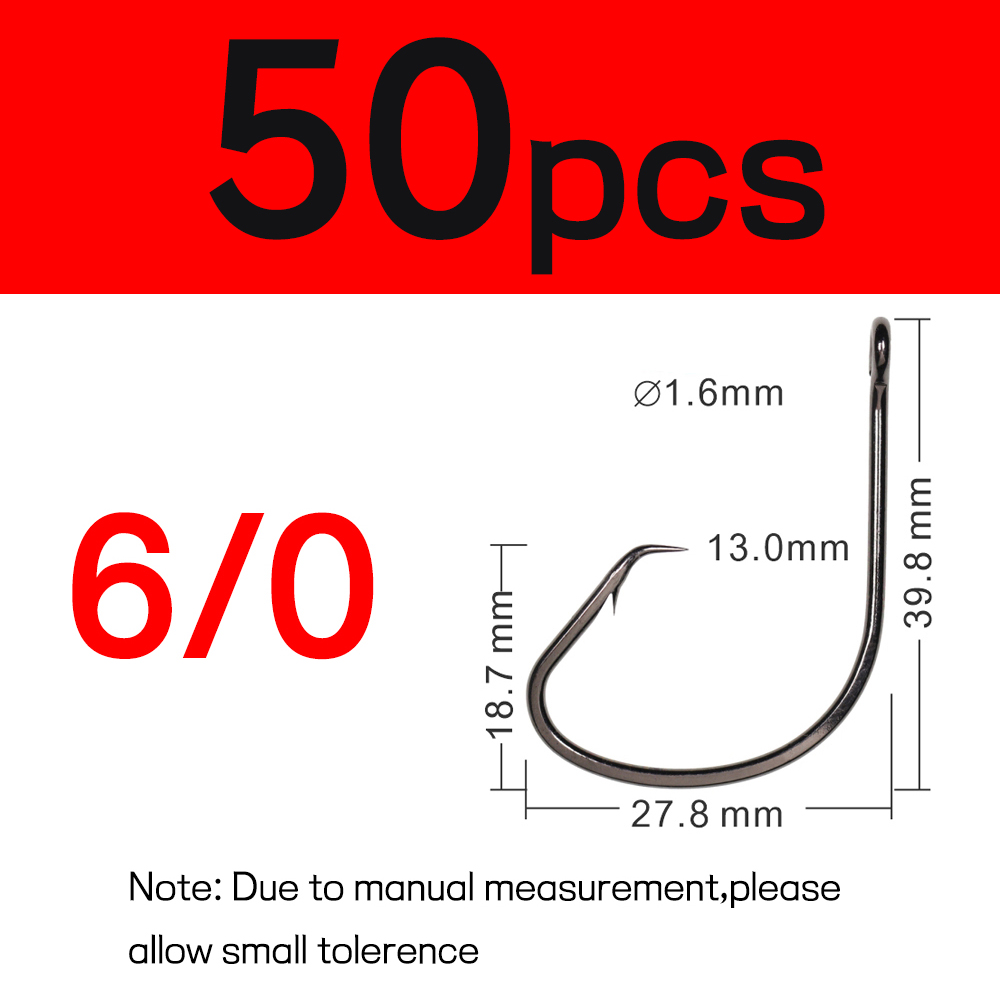 Elllv 50pcs 1/0 - 8/0 Saltwater Fishing Octopus Circle Hooks Carbon Steel Barbed Hook Snapper Flasher Sabiki Rigs Tying Hook: 50pcs size 6l0