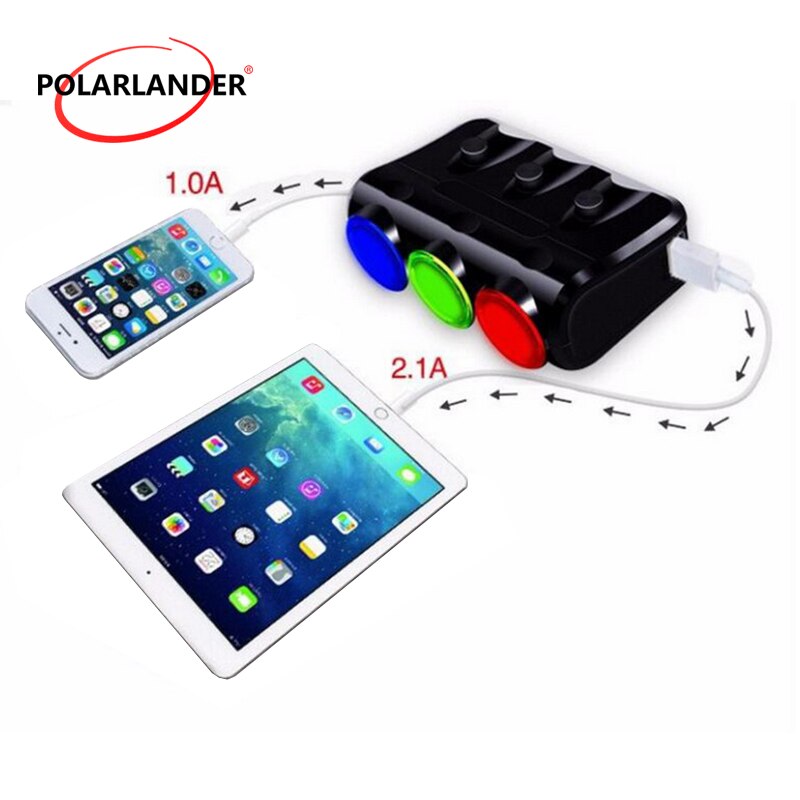 Voor android sigarettenaansteker 12-24v 3- aansluiting telefoonlader voor iphone splitter digitale lcd-scherm stroomadapter