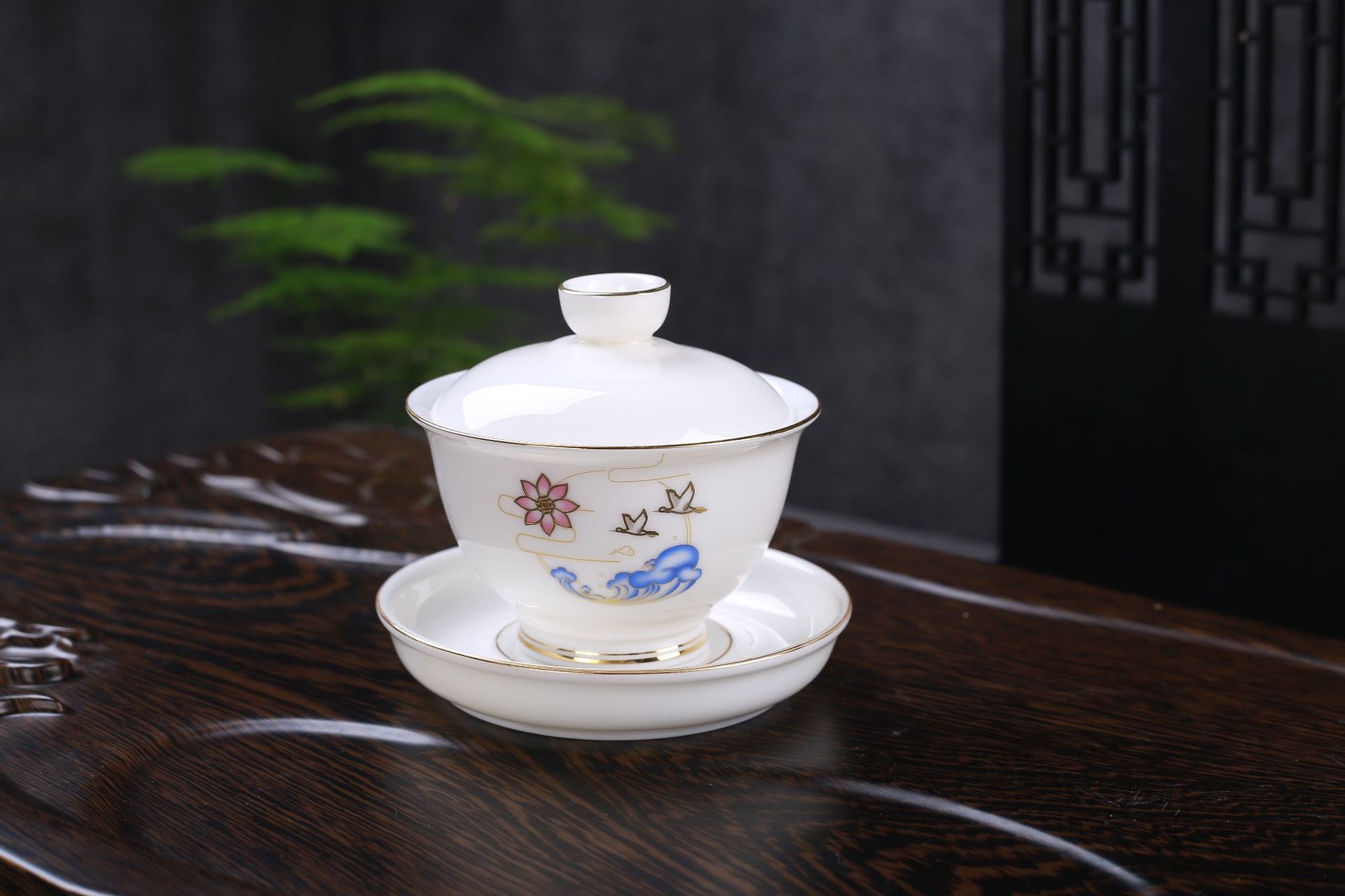 Høj kvalitet suet jade keramisk tekop stor tre-talent dæk skål te maker håndlavet hvid porcelæn skål: Sort