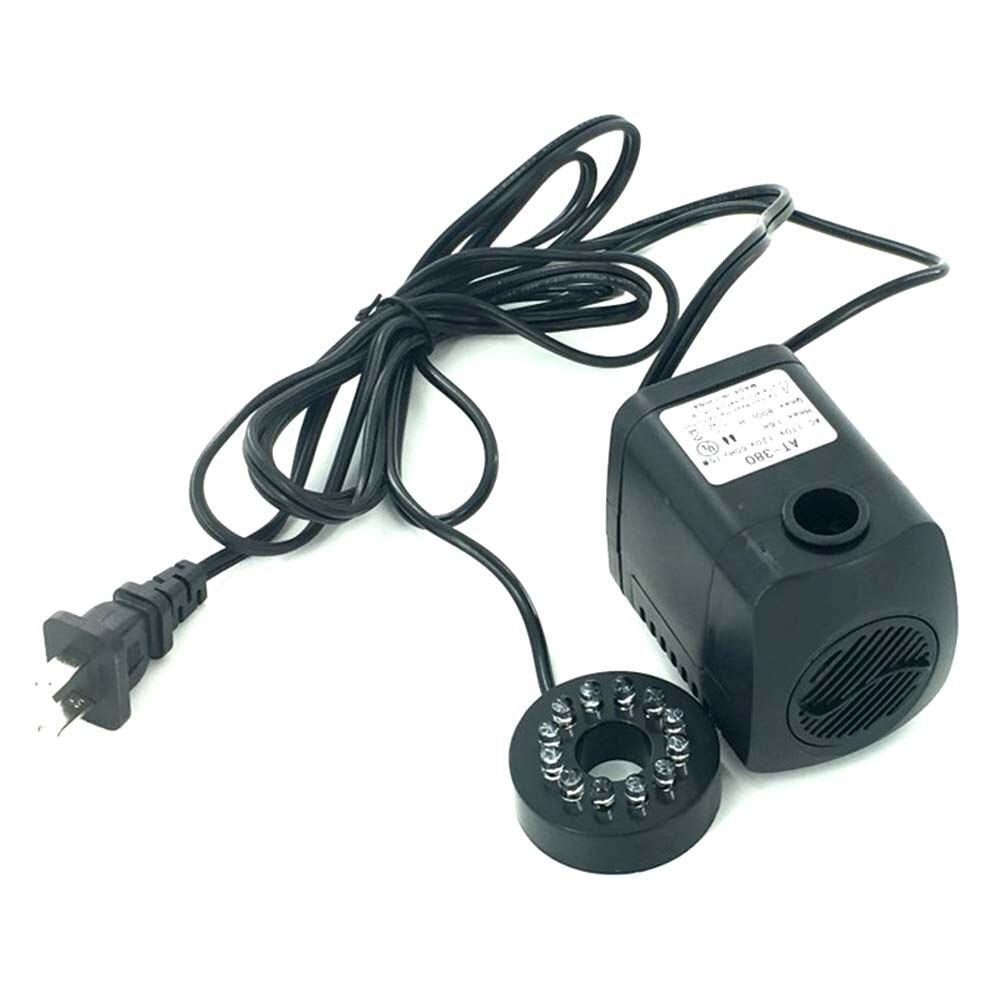 15w multifunctionele aquariumfonteinpompen, praktische klassieke visvijverdompelpomp met 12 led-lampjes, eu-stekker