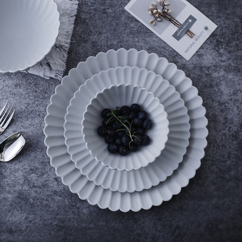 Japanse Stijl Daisy Keramische Diner Plaat Schotel Frosted Rijst Slakom Dessertbord Servies Set Servies