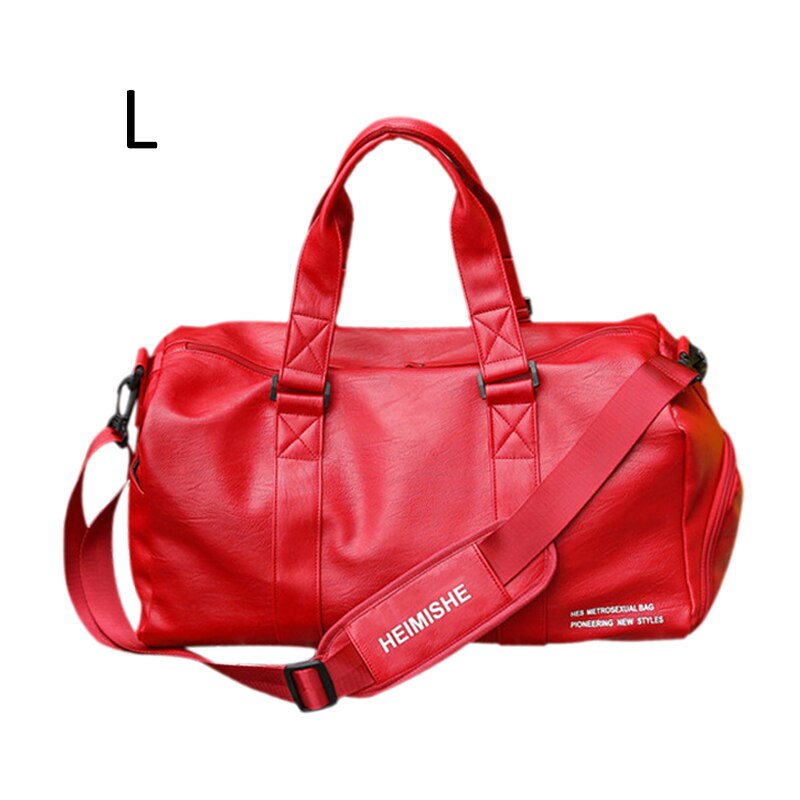 Men's Leather Travel Bag Foldable Portable Shoes Shoulder Bags Luggage Large Capacity Travel Tote Women Duffle Handbag XA160ZC: Red L