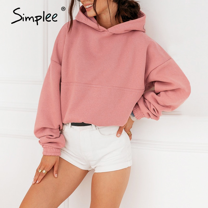 Simplee – sweat-shirt rose décontracté à manches longues pour femme, haut à capuche surdimensionné, ample, collection automne-hiver