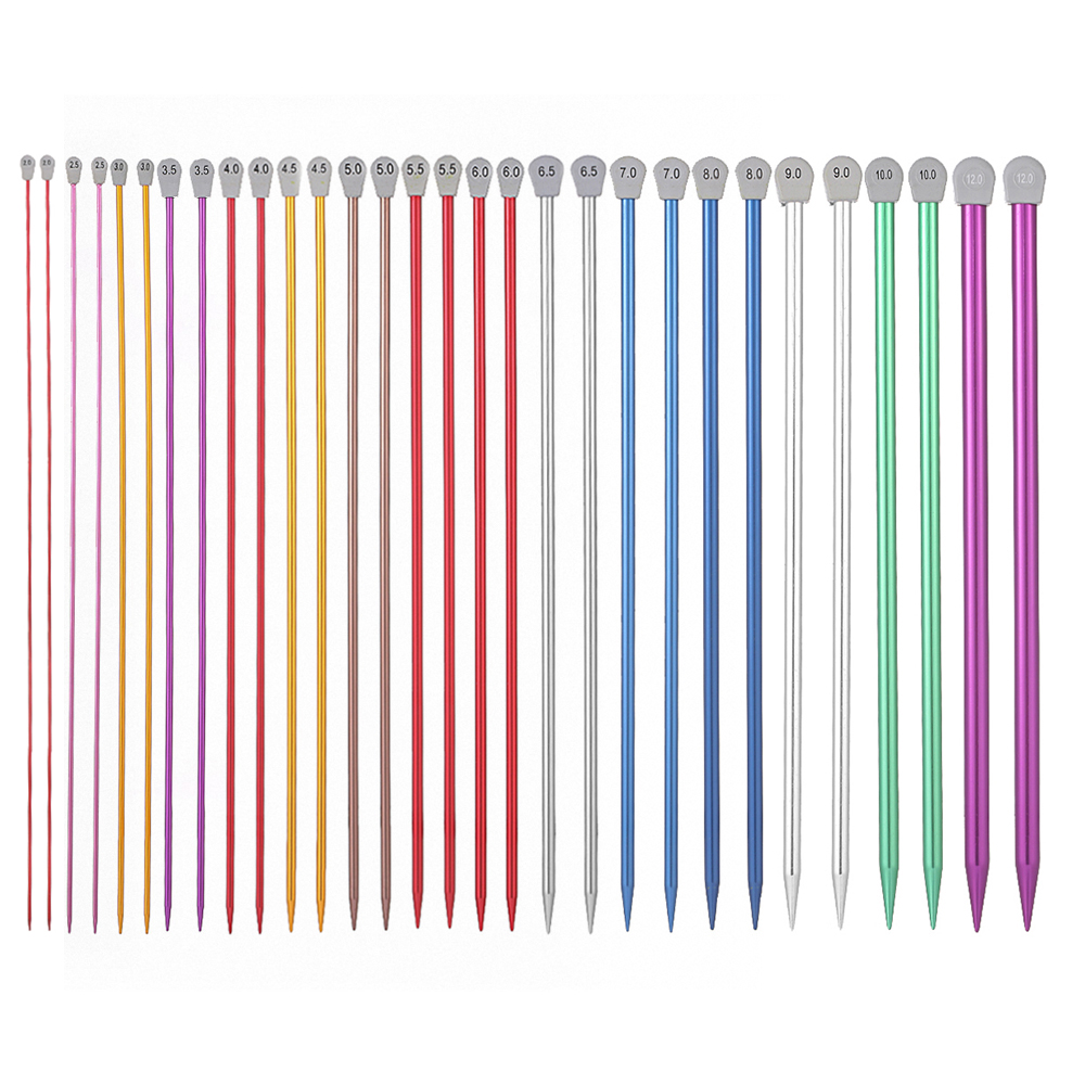2Pcs/set 35cm Single Pointed Knitting Needles Long Aluminum Straight Pins DIY Weaving Tool Sweater Scarf Needle Pin 2.0-12mm