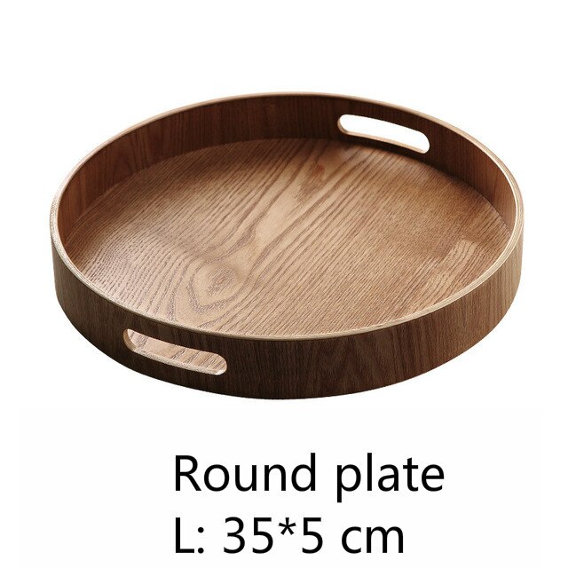 Trä rund/oval/rektangulär serveringsbricka trä tallrik te maträtt dryck tallrik mattallrik middag nötbiff frukt mellanmålsbricka: 7