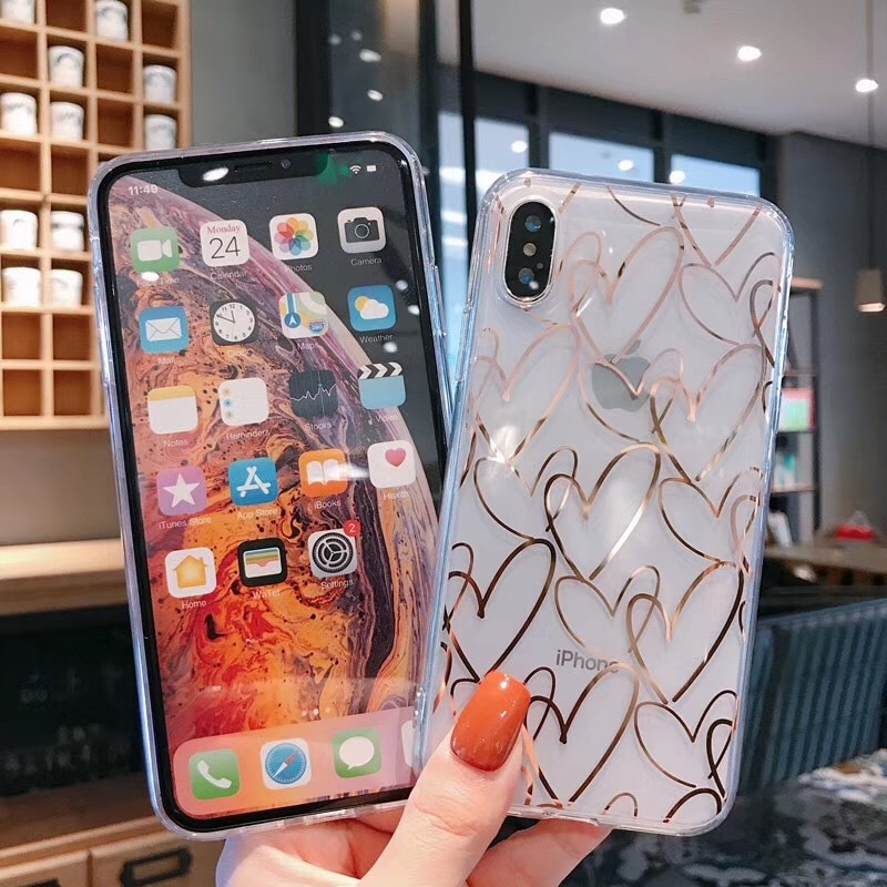 Bronzing heart Transparent phone case for iphone 12 11 pro max mini x xs max xr 7 8 6s plus se2020 case No yellowing Back cover