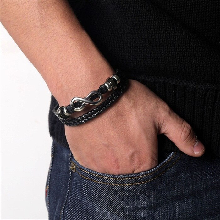 Wood Bead Male Multilayer Leather Bracelet Men Braided Rope Wrap Bracelets Bangles Pulseira Masculina Jewelry Pulsera: S319