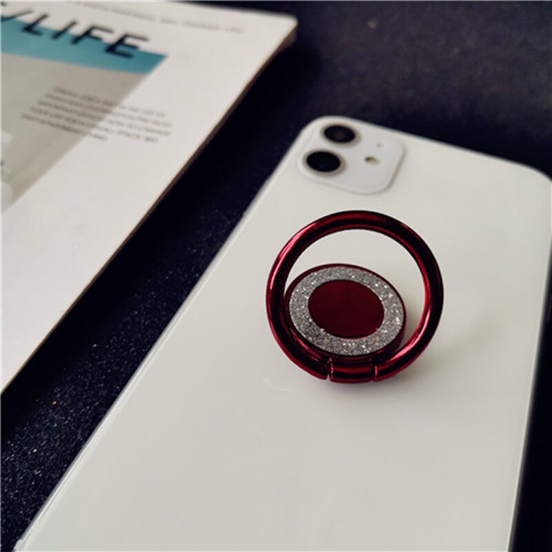 Crystal Round Phone Finger Ring Holder For iPhone Redmi Samsung Thread Metal Grip Rotation Cellphone Stand Mount Bracket: Red round