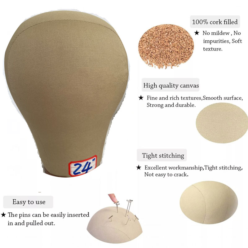 21-23 Inch Wig Head Cork Canvas Block Head for Making Wigs Mannequin Head With Stand Head Pins