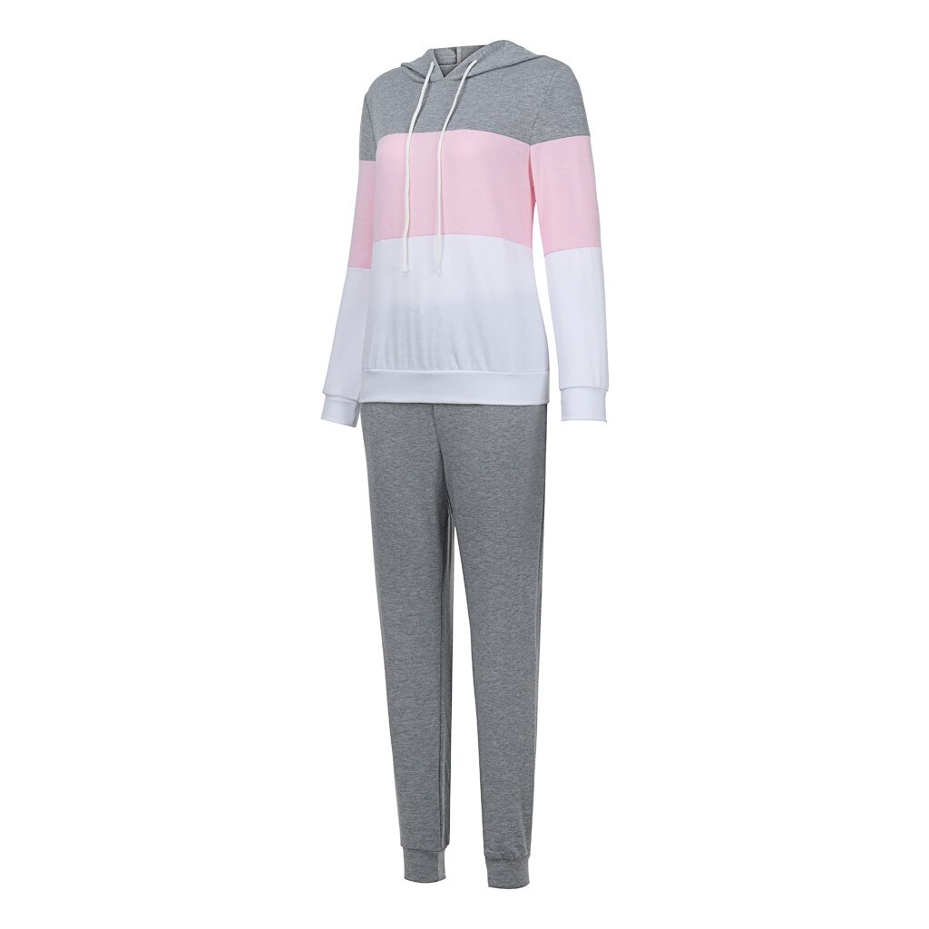 Femmes Sweat À Capuche Patchwork Empoché Haut À Manches Longues Longue Pantalon Combishort Haut À Capuche + pantalon de Survêtement Tenues Sportswear