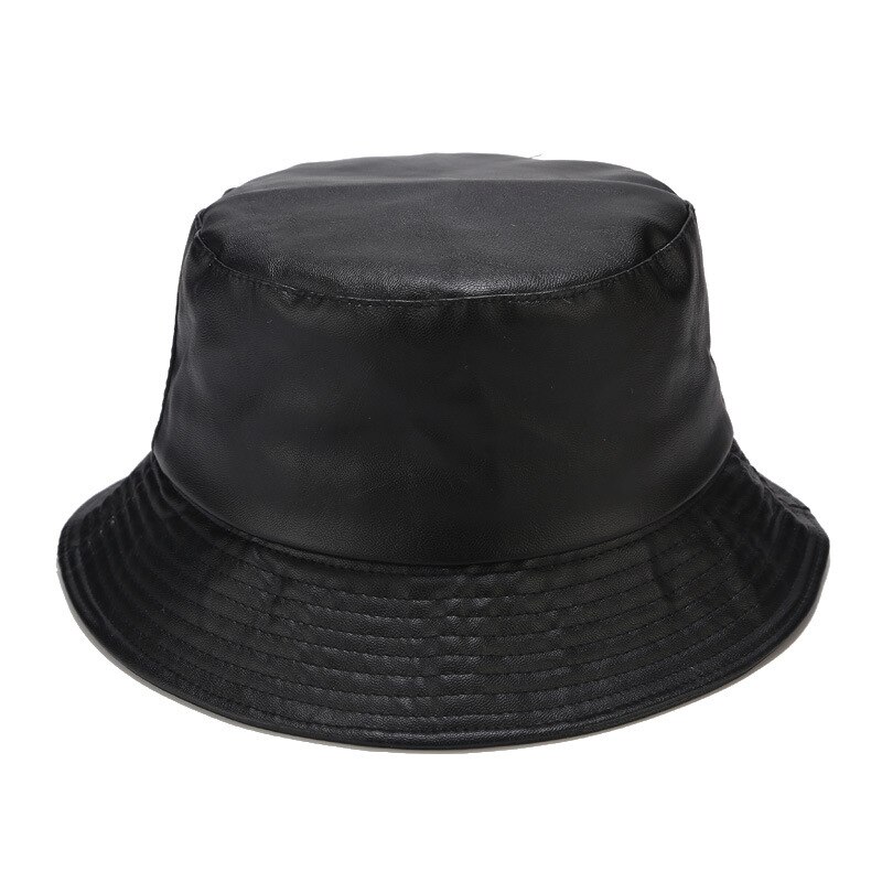 Ensfarvet pu spand hat fisker hat udendørs rejse hat sol cap hatte til mænd og kvinder 137: Sort