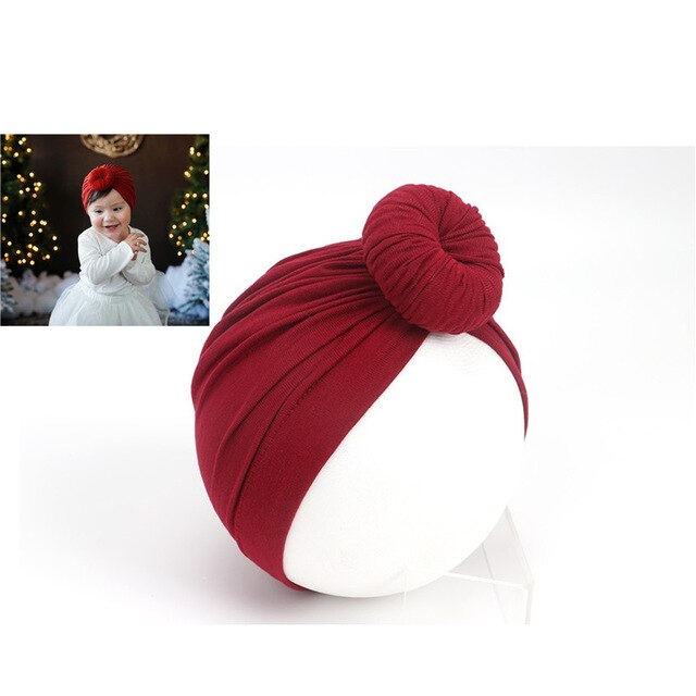 Söta småbarn barn bebis pannband flicka pannband bomull knut rosett turban pannband stretchigt flicka hårtillbehör pojke huvudbonader: B vin
