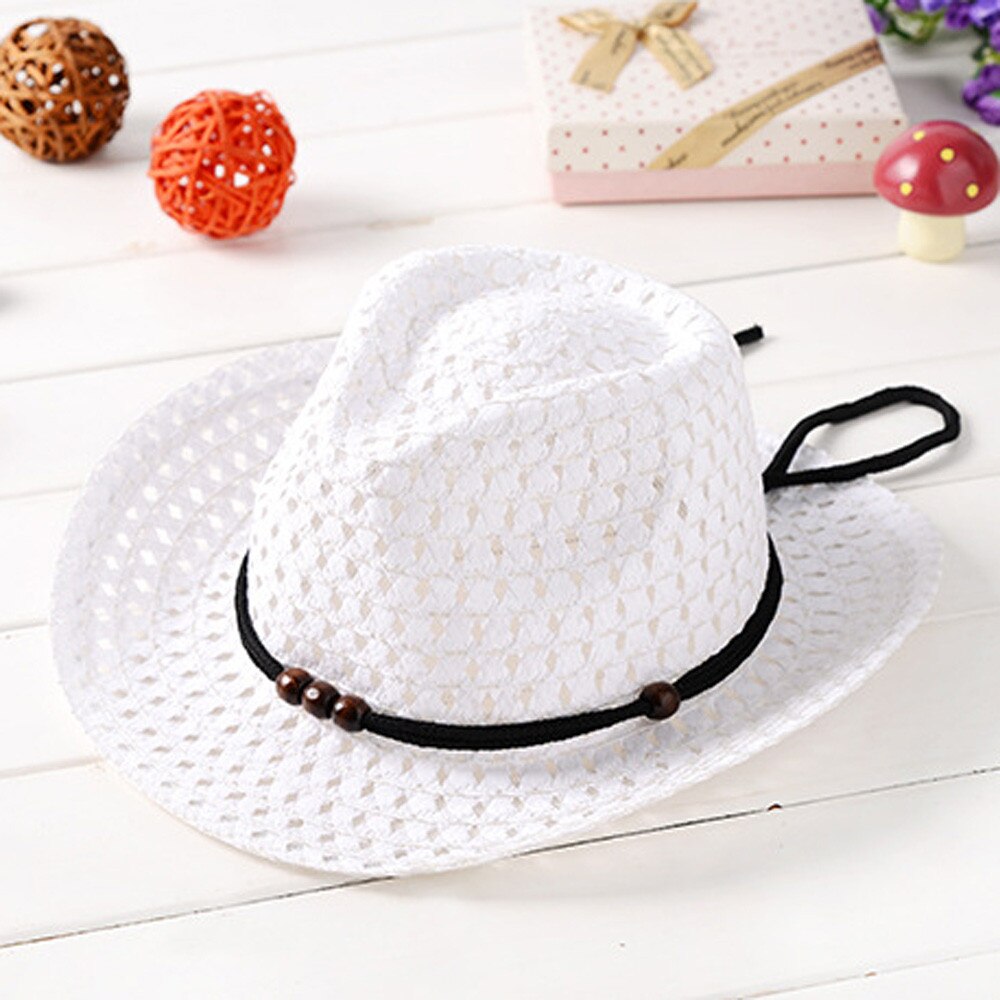 Lonsant Di Estate Del Cowboy Cappello Di Paglia Per I Bambini Solido Tessitura Dolce Retro Kid Protezione Di Zon Strand di: White 