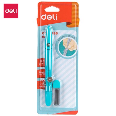 Deli School Cute Compass Zinc alloy Office Compass Steel Drawing Compass Math Geometry Tools for School Supplies for Student: Blue