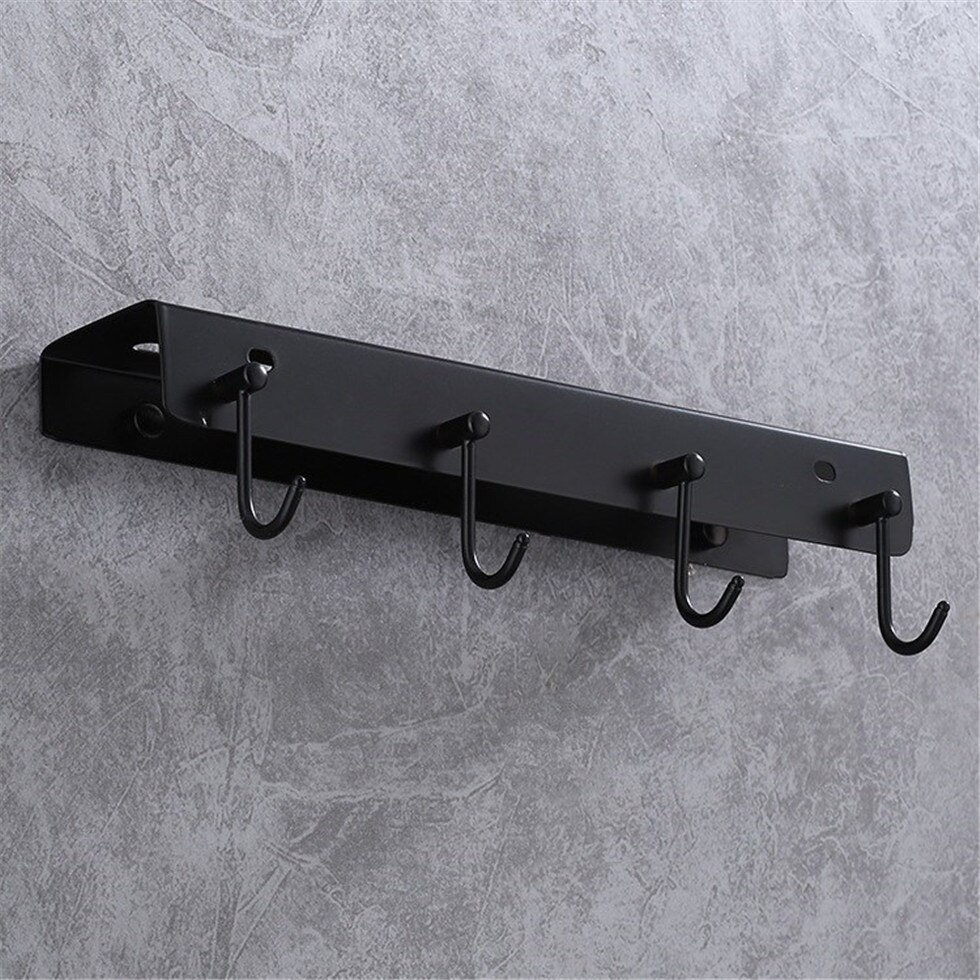 Black Knife Block with Hook Wall Mounted Knives Holder Pantry Rack for Storage 304 Stainless Steel Knife Shelf Utensils
