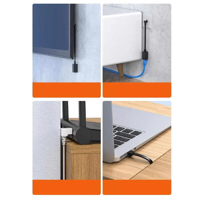 Rj45 nätverkskabelkontakt 90 graders kat 7 rj45 förlängningsledning ultraplatt 10g rätvinklig eblow  rj45 hane till hona-kontakttråd