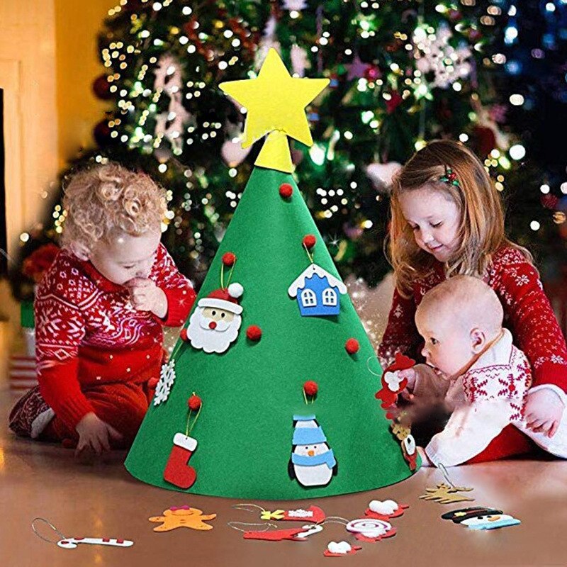DIY Felt Christmas Tree Set with Ornaments for Kids, Xmas -Felt Christmas Tree Wall Hanging Christmas Tree Decoration