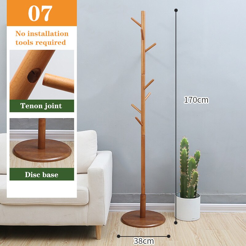 Solid Wood Coat Rack, Floor-to-Ceiling Bedroom Hanger, Single Pole Vertical Clothes Rack, Home Office Simple Hanging: 07
