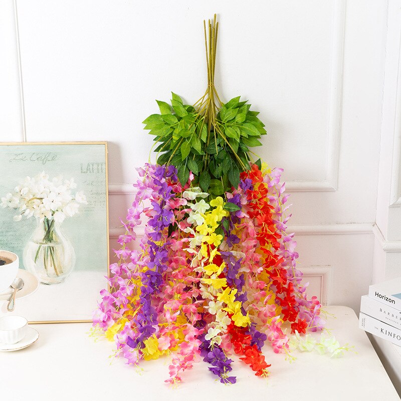 1PC 110cm Silk Wisteria Flowers White Hanging Flower For Decor Artificial Plants For Wedding Party Wall Decoration DIY Home