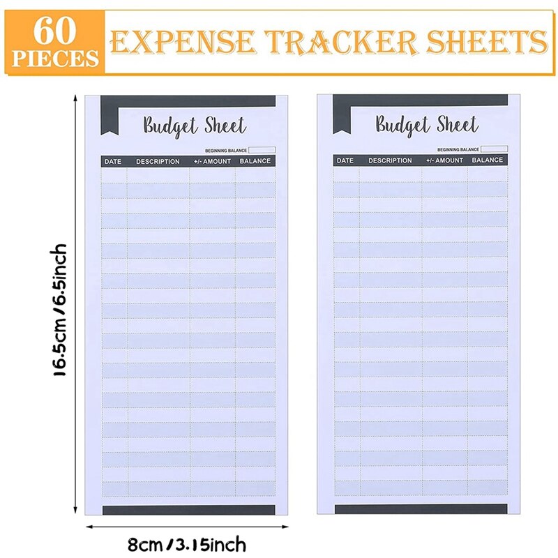 60 Pcs Black Expense Tracking Form Expense Tracker Form Envelope Budget Binder for Personal and Commercial Use