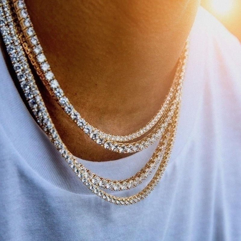 Gorgeous Mens and Women Gold Square Chain Icy Diamonds Hip Hop Choker Chain Necklace Bling Jewelry Necklace for Men Women