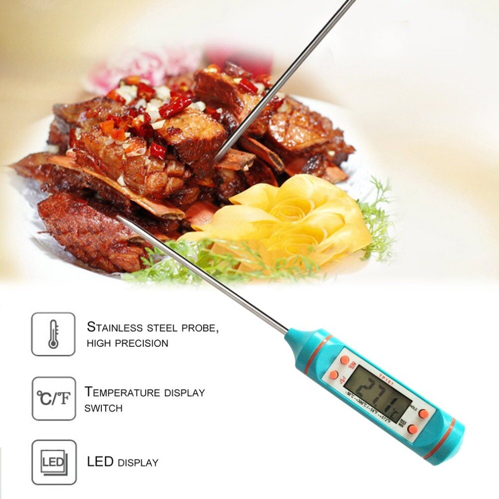 Digital LCD Screen Cooking Food Meat Thermometer Stainless Steel Probe Kitchen Oven Barbecue Liquid Cooking Supplies