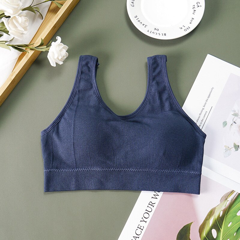 Women Yoga Sport Bra Breathable Fitness Running Vest sleep Underwear Padded Crop Tops Underwear gym top bras dormir tops: Navy blue