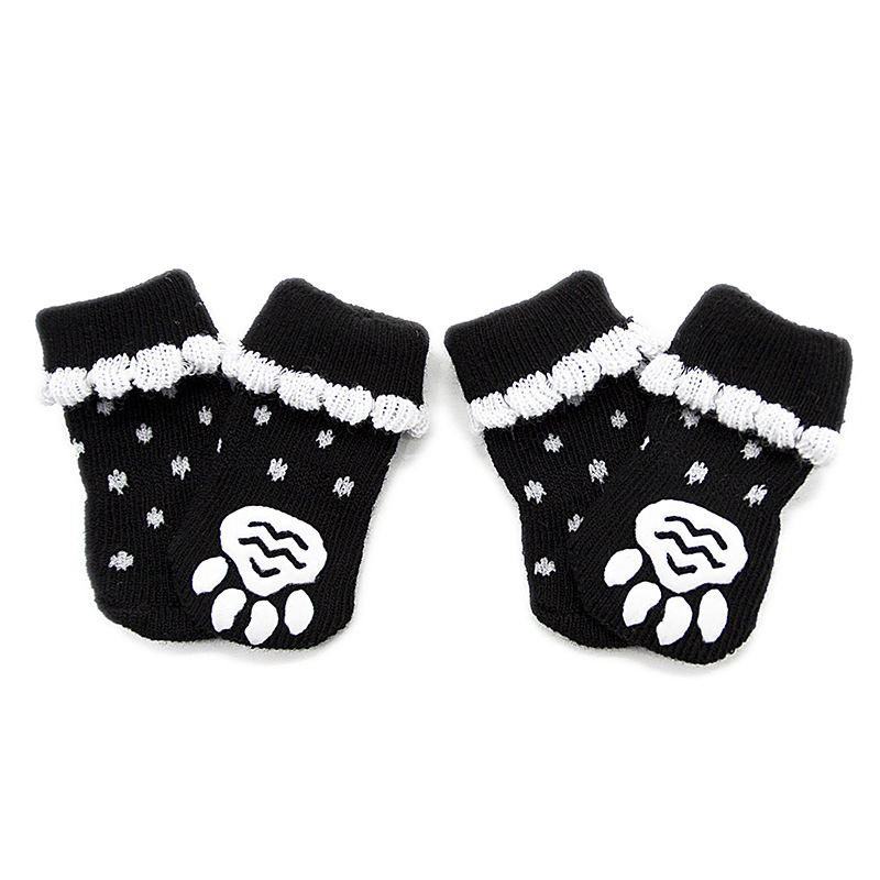 Chaussettes tricotées chaudes pour animaux de compagnie, 4 pièces, pour chiens et chats, intérieur, épais et doux, en coton, antidérapantes, fournitures pour animaux de compagnie: 1 / L