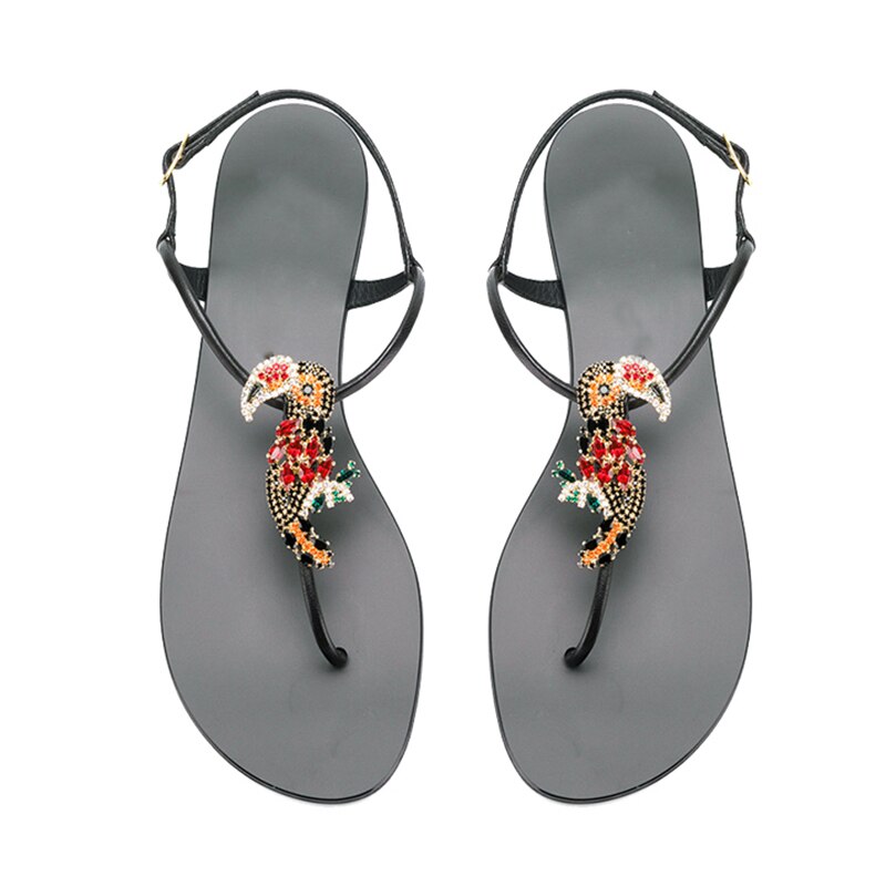 Sandalias planas de verano para mujer, chanclas elegantes con diamantes de imitación, clip dedos de cristal, playa, vacaciones junto al mar: 5