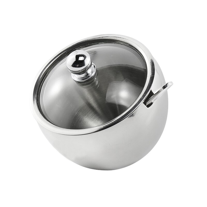 Kitchen Stainless Steel Sugar Bowl With Lid And Spoon Portable Sugar Box Container Cooking Sugar Seasoning Jar Storage Tools