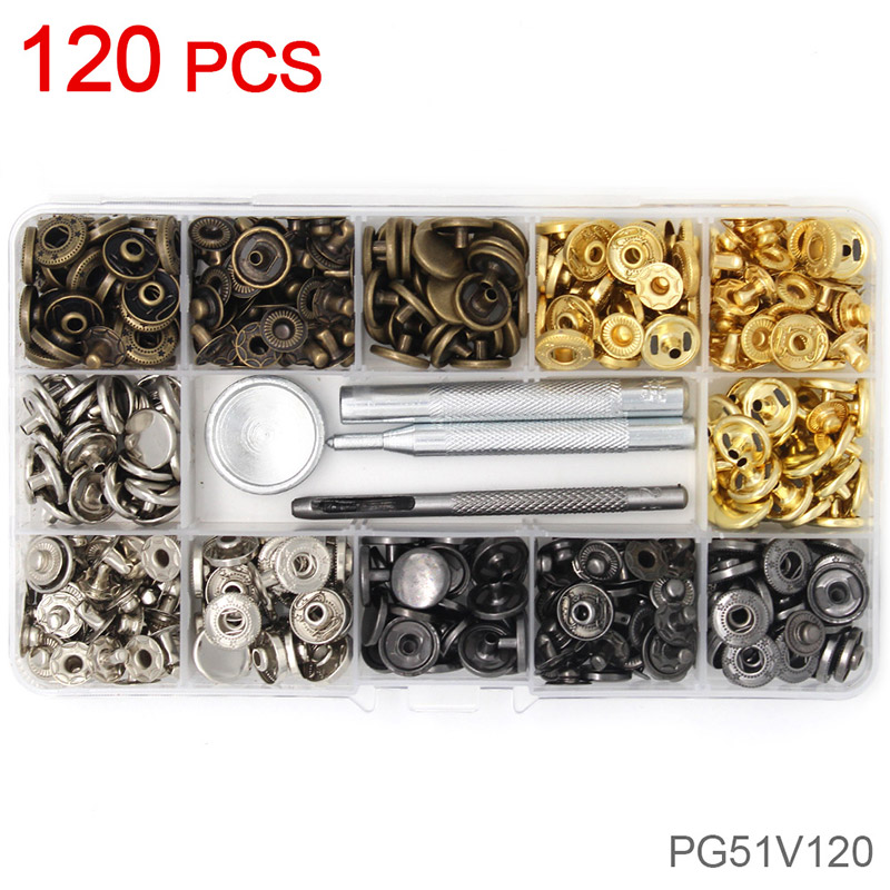 Attaches à pression en cuir, 40-120 pièces 4 couleurs, Kit de boutons en cuir, boutons à pression, outils de fixation, 12.5 Mm de diamètre: 120 Pcs Set