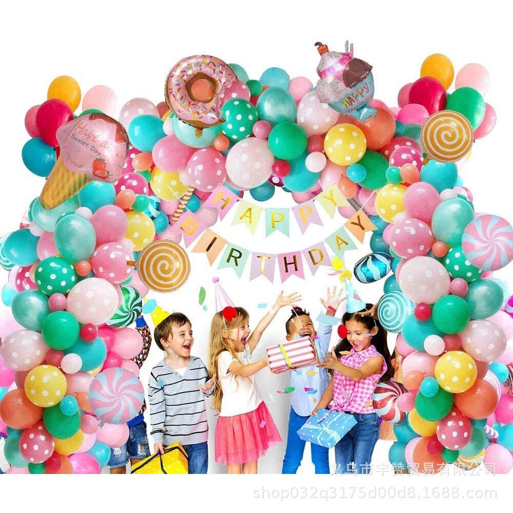 Candyland Meisjes Verjaardagsfeestje Decoraties Ballonnen Set Familie Banner Candy Donut Zomer Ijs Folie Ballonnen Lolly Party