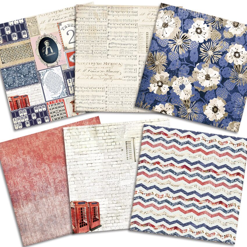 Paquet de 24 feuilles de papier pour Scrapbooking, bleu et rouge, papier artisanal fait à la main, tampon de fond artisanal
