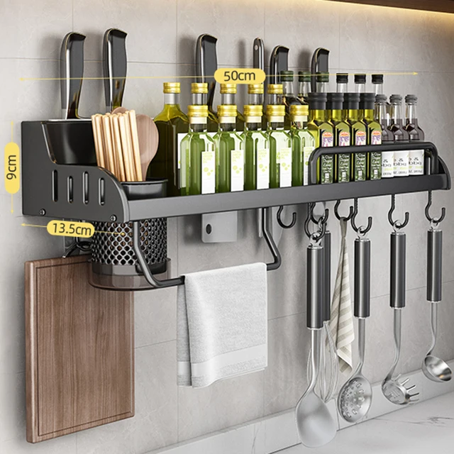 Estante de almacenamiento de cocina, soporte multifuncional para tabla de cortar, estante de pared para especias, estante para utensilios para cocina, soporte para condimentos, organizar: Caqui oscuro