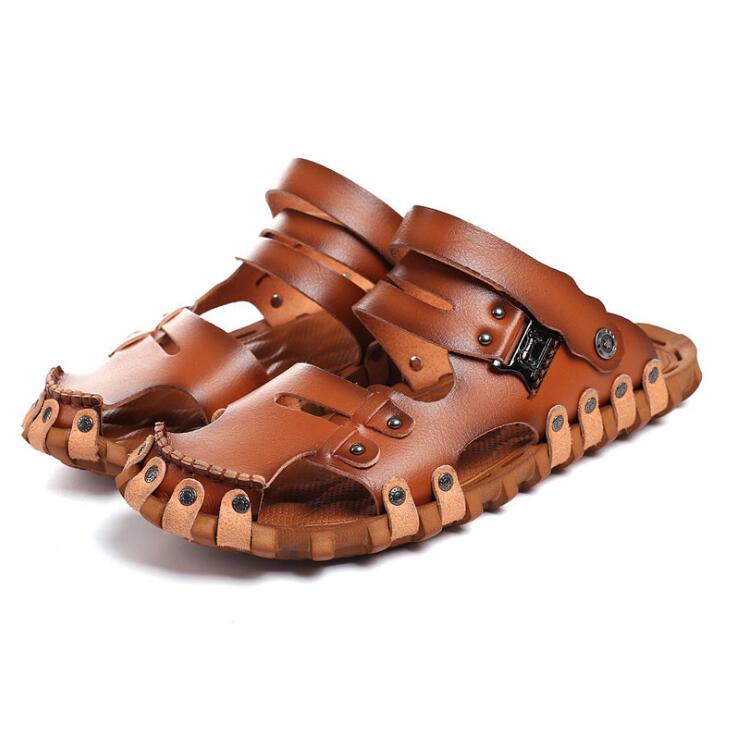 Dadijier stil mand sandaler afslappet flade hæle spilit læder mandlige retro strand tøfler herre romerske sommersko  st96